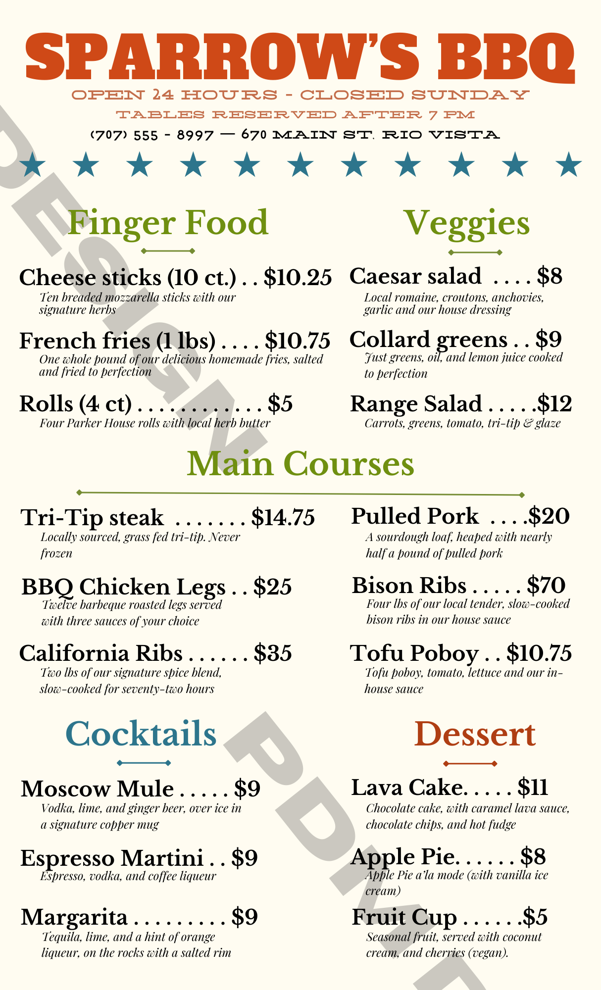 Sample menu